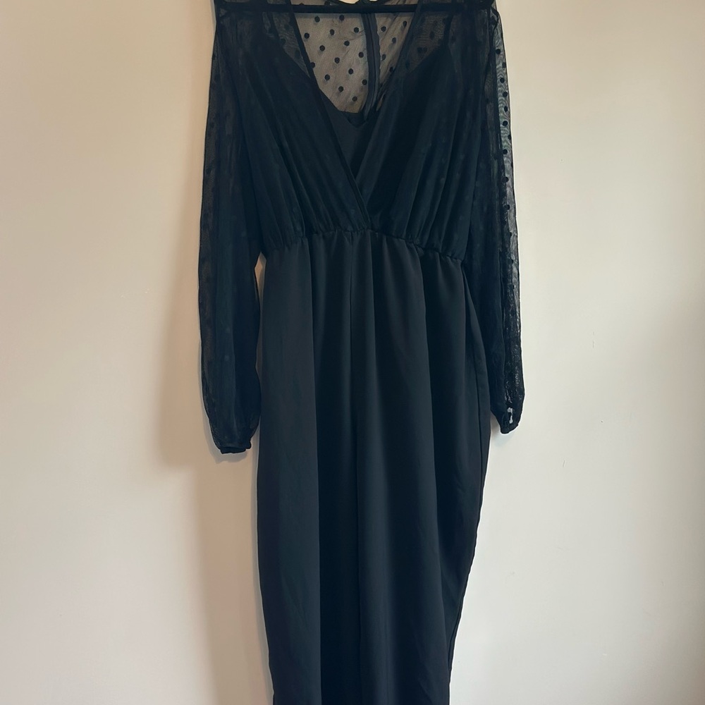 SHEIN Black Bishop Sleeve V-Neck Cocktail Gown